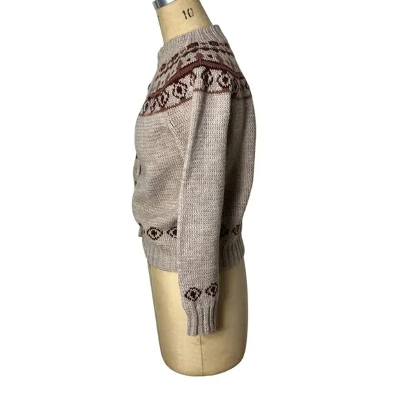 Vintage hand knit cardigan sweatrer Fair Isle Nordic Icelandic style Size M - Picture 3 of 6